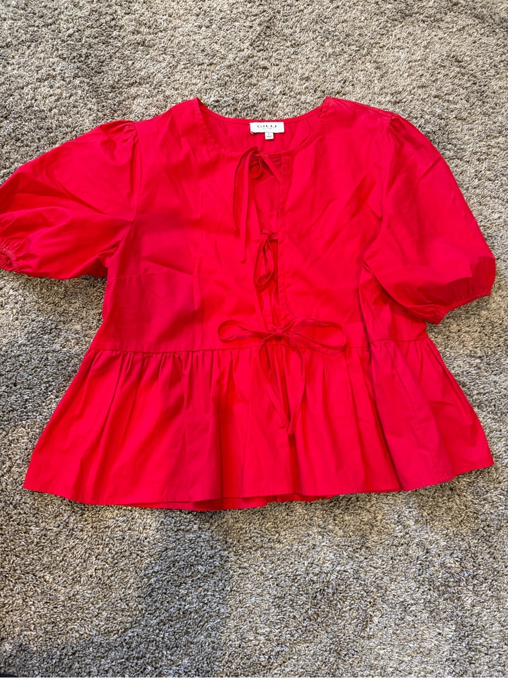 Gilli Vibrant Red Tie-Front Peplum Blouse